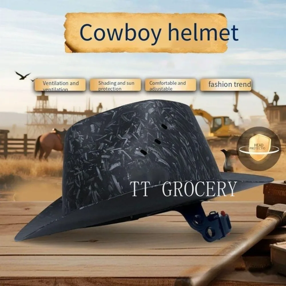Carbon Fiber Full Brim Cowboy Hard Hat - Outdoor Fashion Protective Safety Helmet with Sunshade, ANSI Z89.1 Class C Compliant