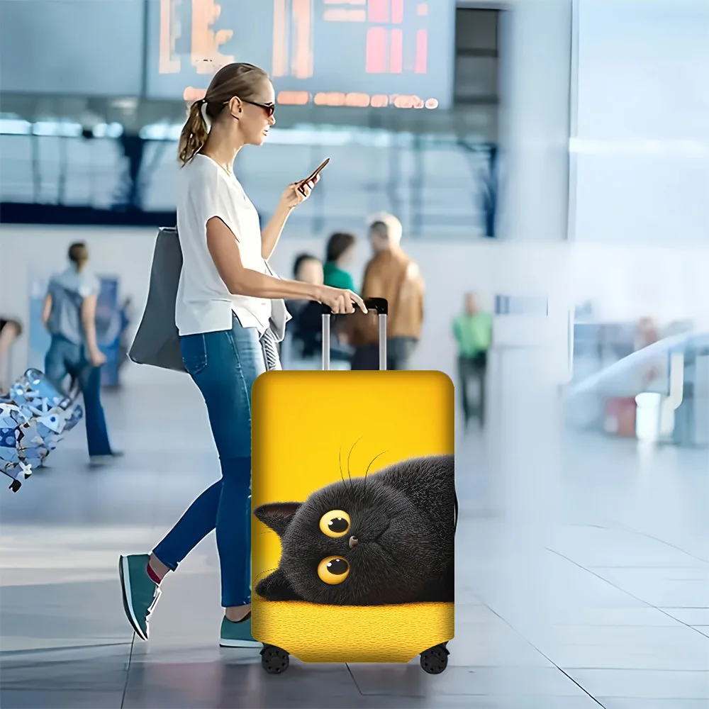 

1 PC Furry Black Cat Print Luggage Cover for luggage sizes 18 – 32 inches; dust and elastic travel accessories to effectively