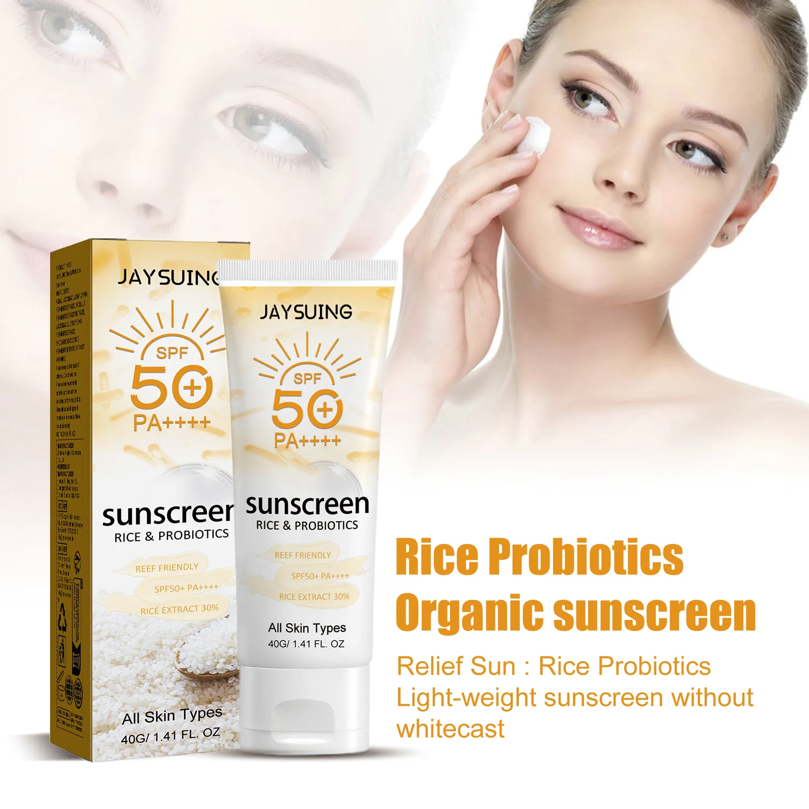 Probiotic Rice Organic Sunscreen SPF50 Plus  Moisturizing Non Greasy Broad Spectrum UVA UVB Protection Face Body Outdoor