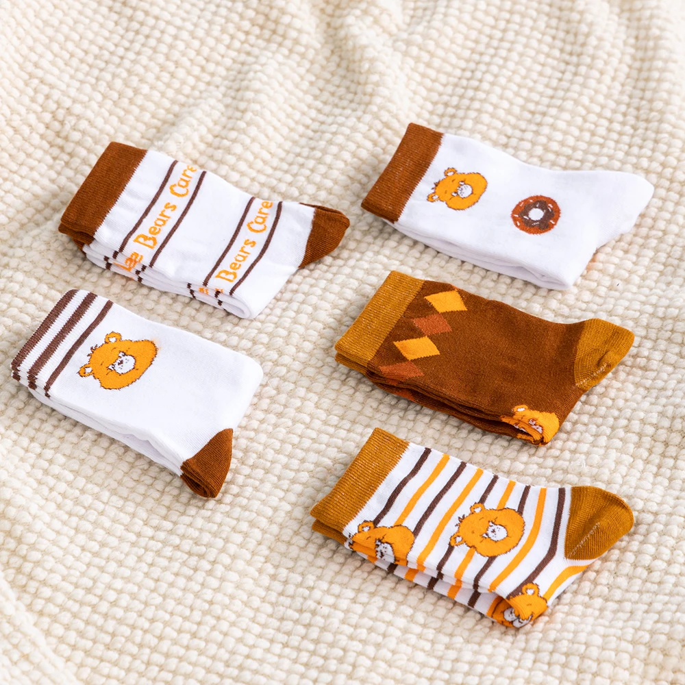 

5Pairs Care Bears New Cartoon Women Middle Socks Kawaii Bear Pattern Middle Socks Girl Socks Casual Soft Socks