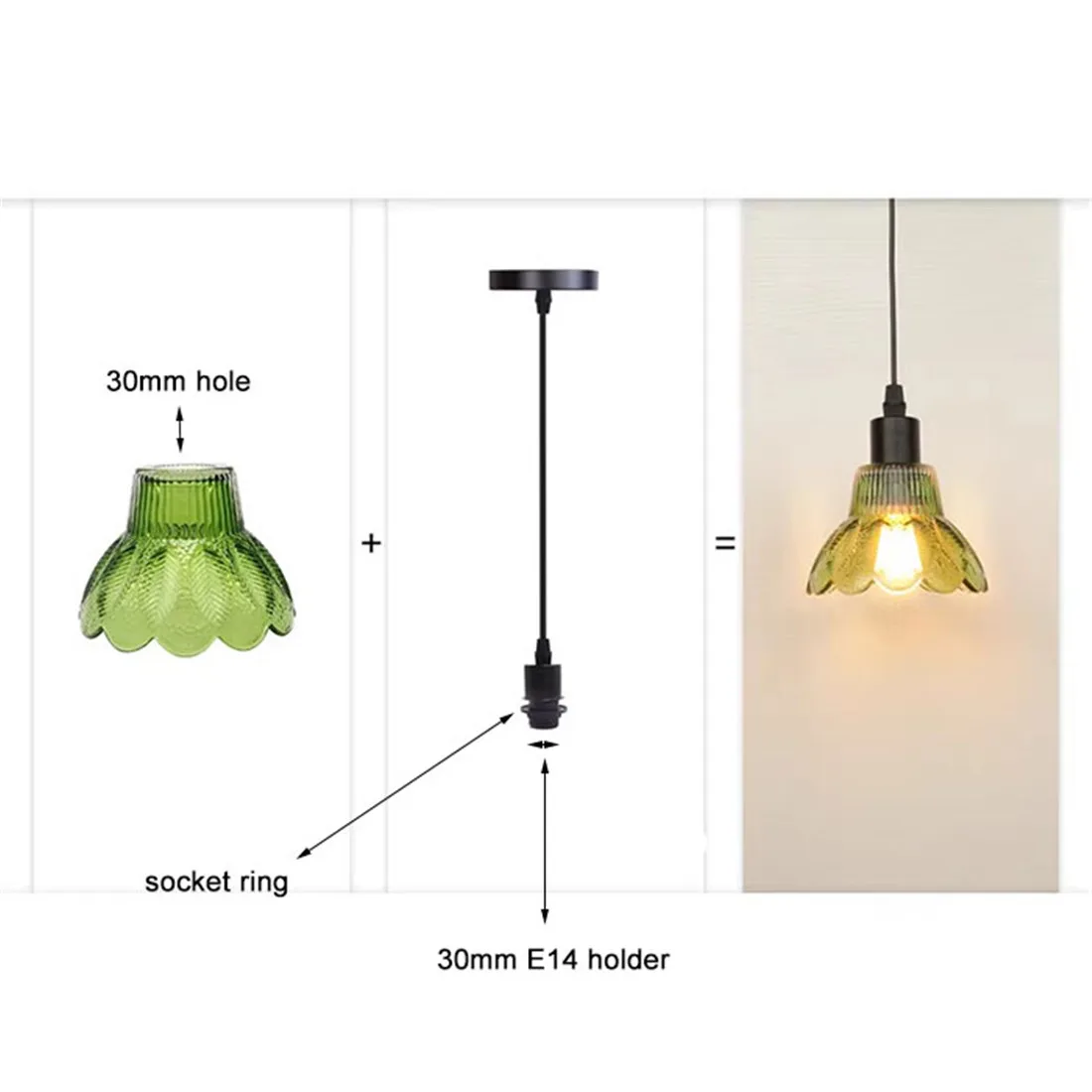 산업용 스테인드 글라스 E14 램프 갓 교체용, 30mm 개구부, 투명 호박색 녹색 E12 램프 갓 커버 (가정 및 사무실용)