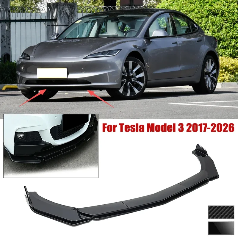 5pcs Front Bumper Shovel For Tesla Model 3 2017-2026 Spoiler Front Bumper Deflector Anti Scratch Protection Device Accessories