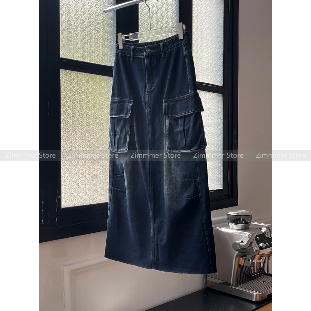 

Women's Sweet Cool Vintage Niche High Waisted Stereoscopic Pockets Workwear Denim Half Skirt 2024 Autumn New