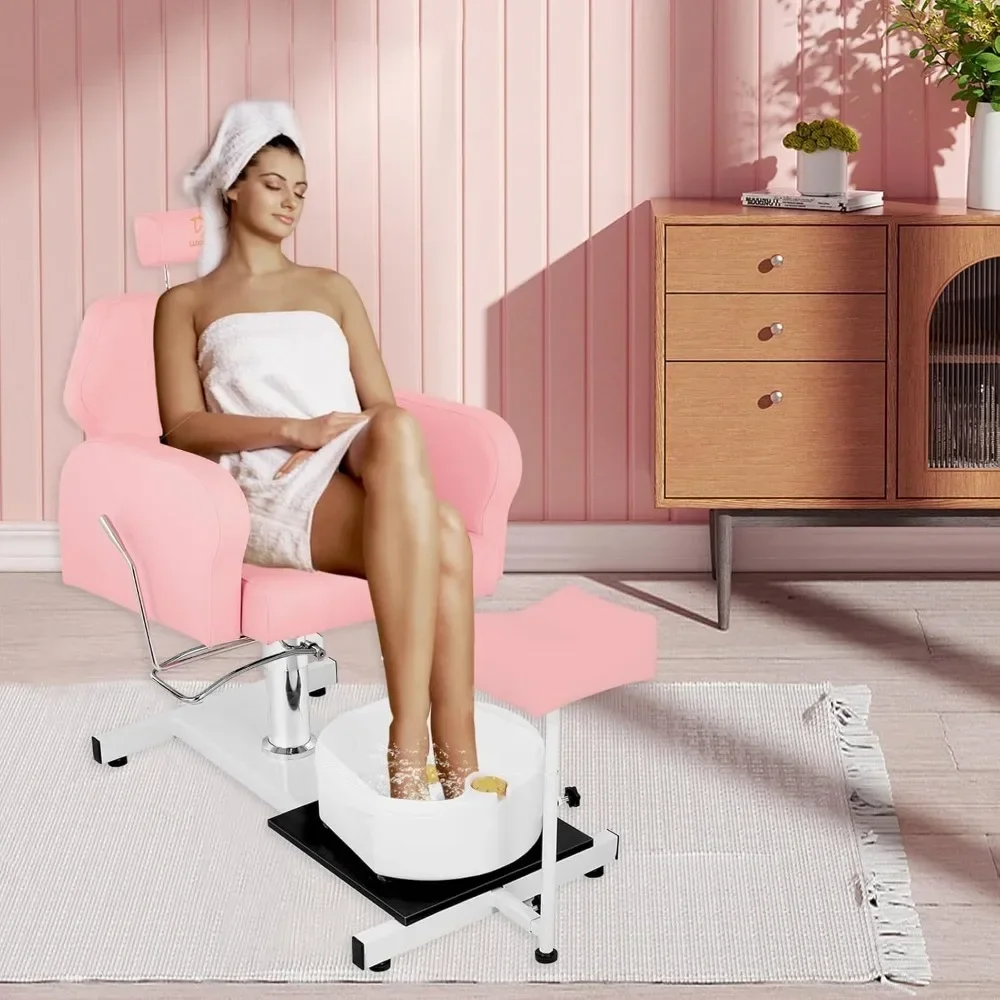 360° Rotation Hydraulic Adjustable Spa Pedicure Chair No Plumbing Unit Station with Foot Basin Reclining Pedicure Chair Station