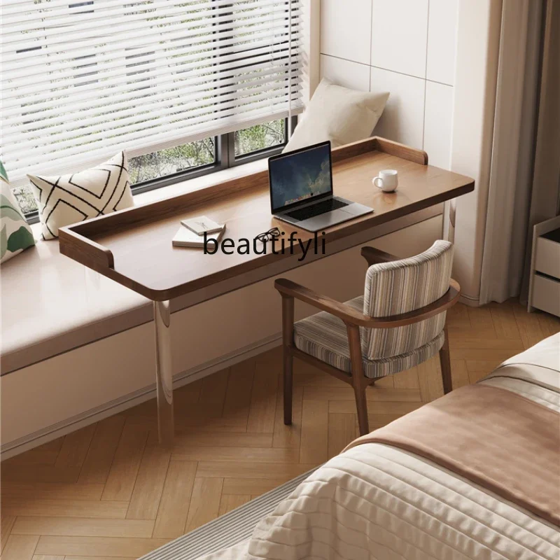 Solid wood suspended bay window acrylic high and low foot study table long and short legs household computer table