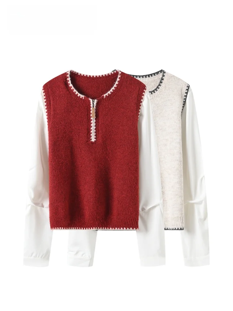 

CaraCLUB plus Size Long Sve Knitted Casual Loose Top Women's Early Spring New Sle Patchwork Slimming Upper Body