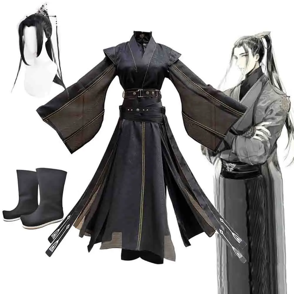 He Xuan Cosplay Costume para Mulheres, Anime Manga Version, Tian Guan Ci Fu, Cos Ming Yi, Ver Céu Oficial Abençoe Mingyi, Perucas, Conjunto de Sapatos