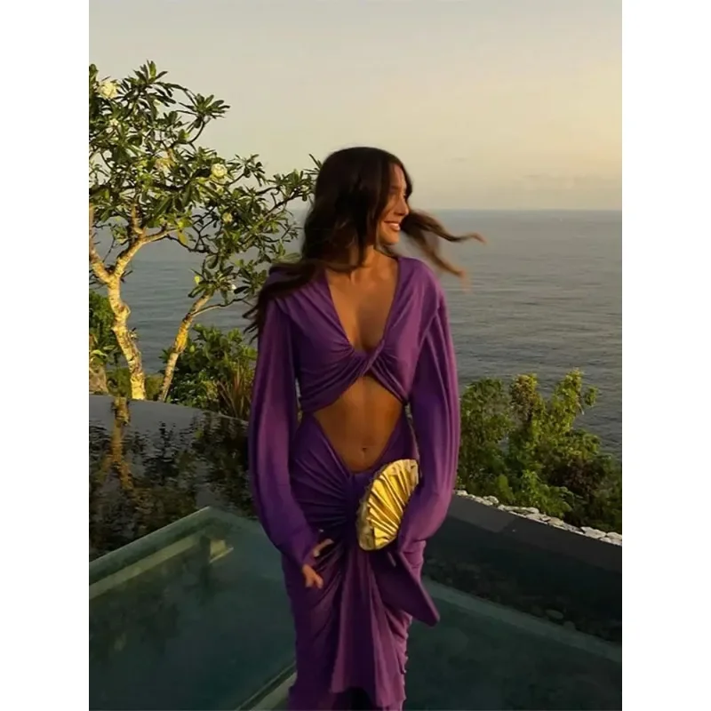 Robe de soirée sexy à col en V profond pour femmes, évider, robes moulantes, vacances au bord de la mer pour femmes, robes de soirée pour dames, mode, 2024