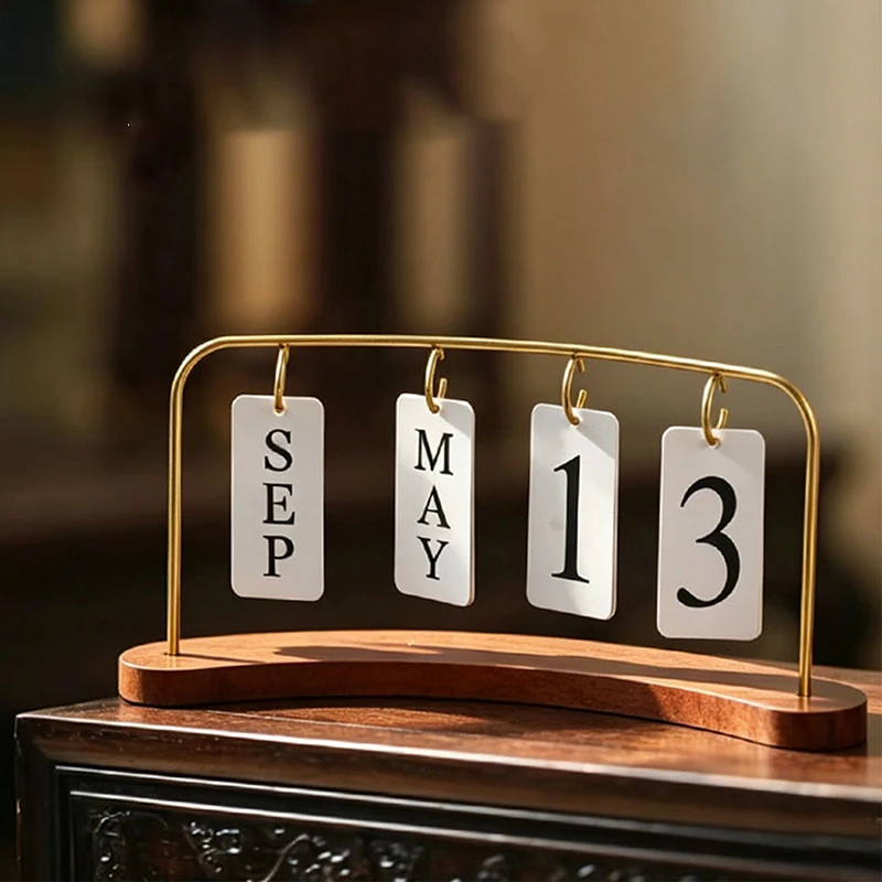 Minimalistischer Holz-Eisen Ewiger Kalender Hängende Datumskarten Tischkalender für Zuhause Büro Studierzimmer Schlafzimmer Desktop Tischdekoration