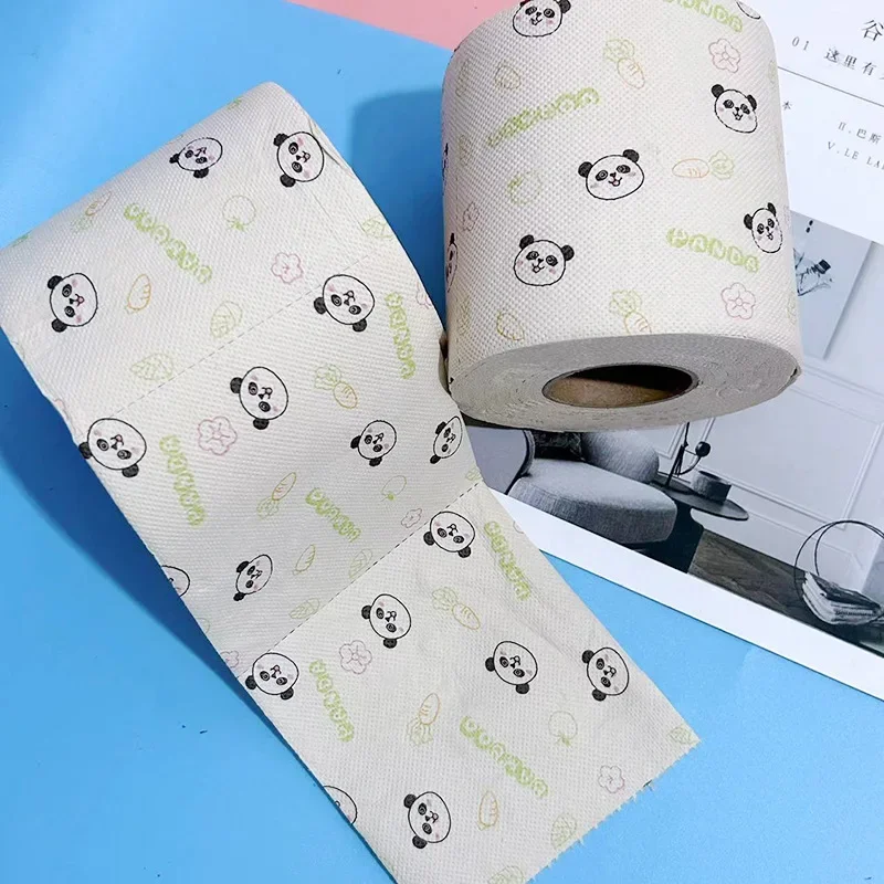 

1 рулон салфеток с принтом панды, 4-слойная полосатая бумага для печати, студенческая бытовая туалетная бумага для туалетной бумаги
