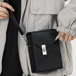 New Men's Small Flap Crossbody Bag Designer Box Shape Shoulder Bag Pu Leather Lock Buckle Single Mobile Phone Bag Purse