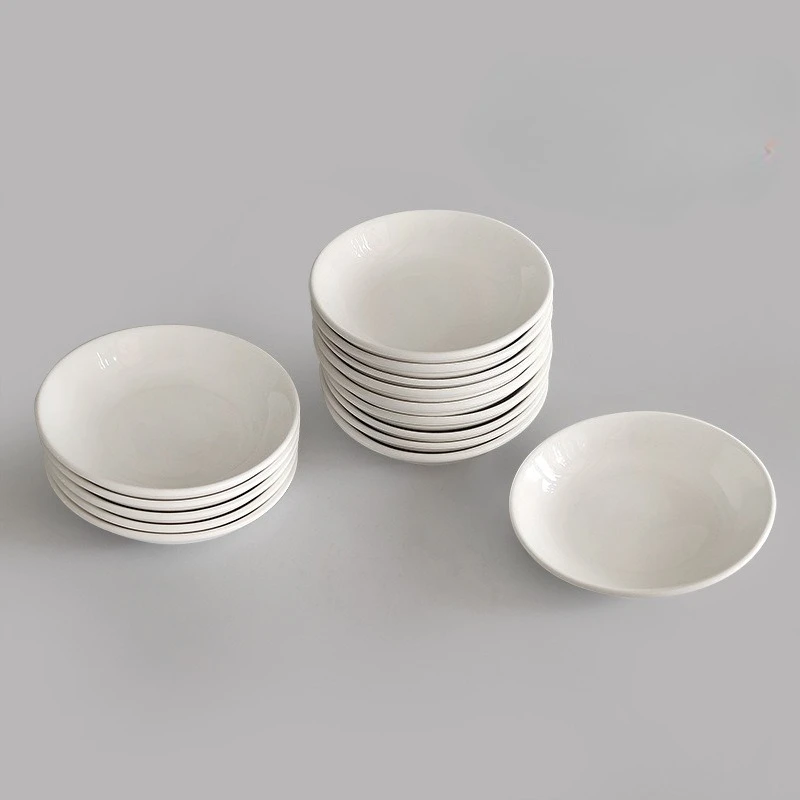 Plato Pequeño de Cerámica Blanca Pura, Plato de Porcelana Blanca para Salsas, Salsa de Soya, Vinagre, Mostaza, Plato para Condimentos, Vajilla para el Hogar