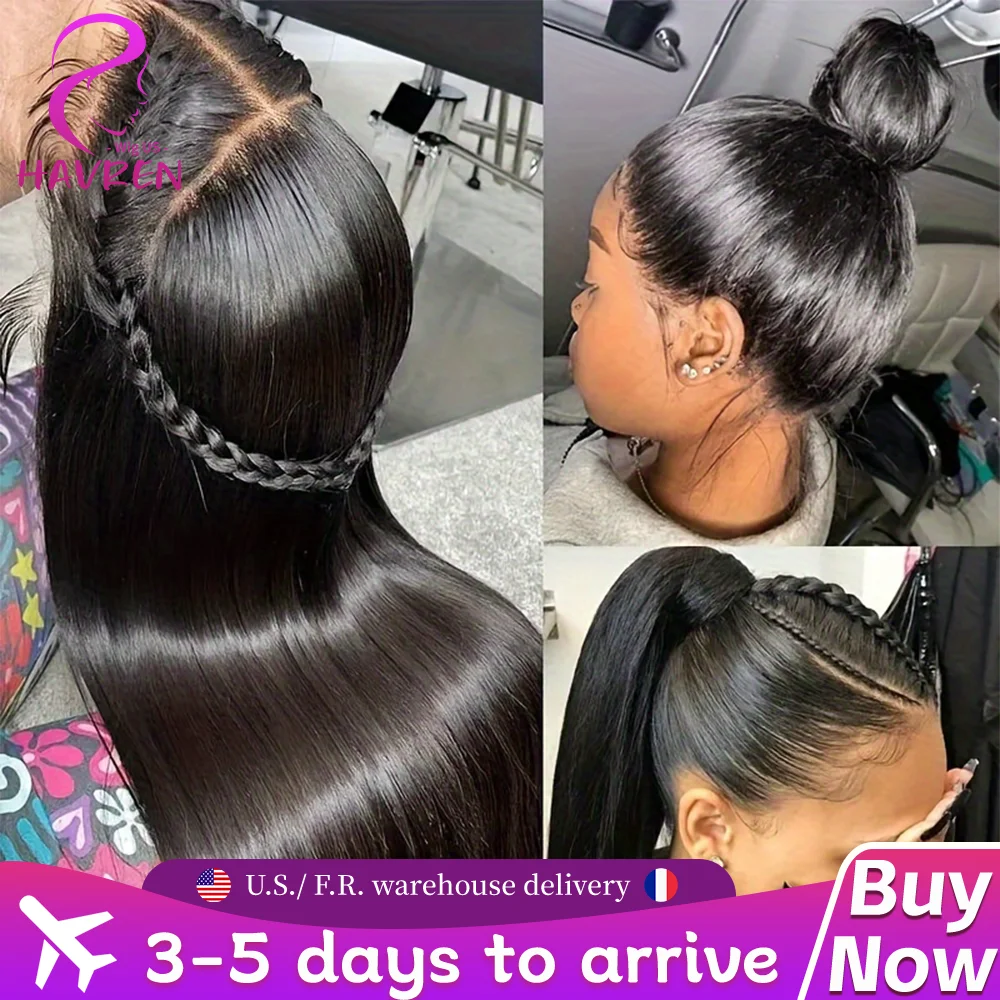 

Парик Havren 200% плотности, 360-градусный кружевной парик с невидимой завязкой, прямой, с кружевной передней частью, из натуральных человеческих волос, натуральный черный, для женщин