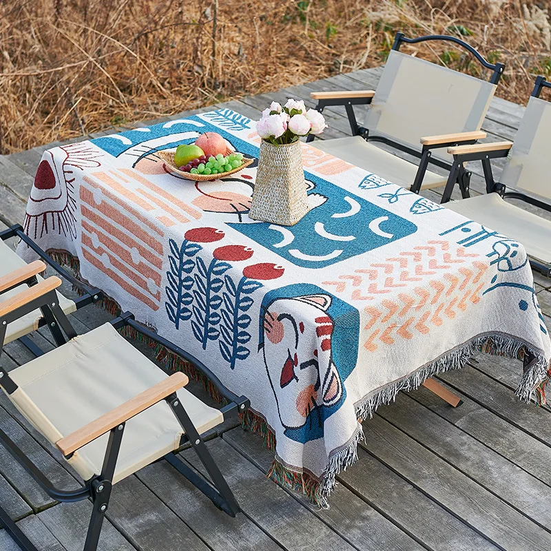 

2024 Outdoor camping tablecloth rectangular cotton linen retro picnic tablecloth