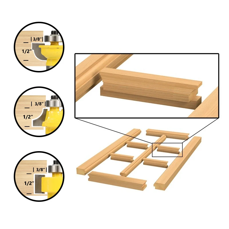 XCAN, 3 шт., набор бит для изготовления стеклянных дверей, хвостовик 1/2 дюйма, фрезы с круглыми бусинами, 2 канавки, концевая фреза для рамочной двери