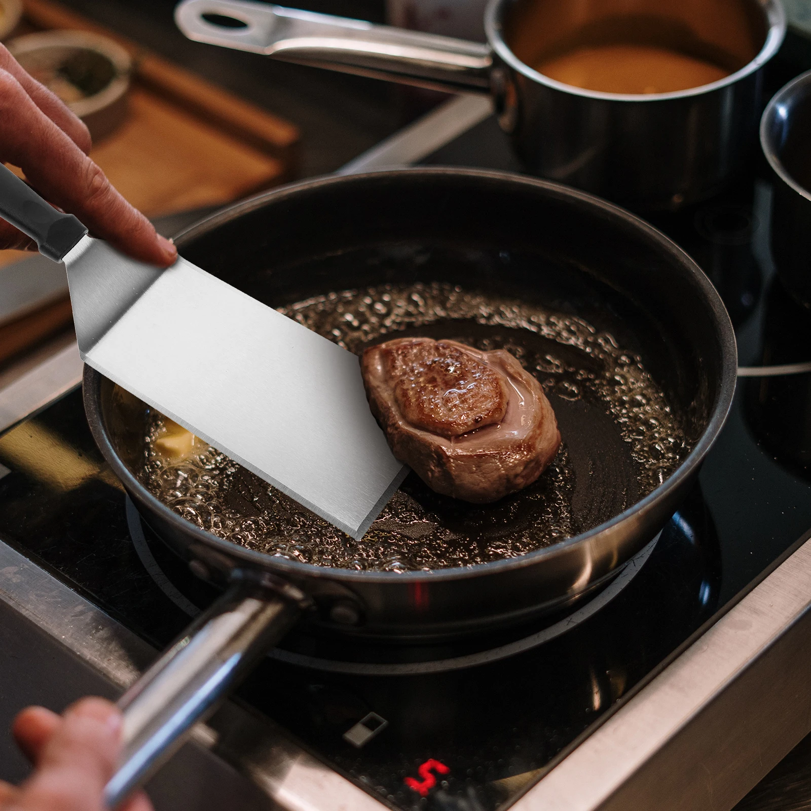 

1Set Steak Spatula Stainless Steel High-Grade Kitchen Tool for Cooking Eggs Pancakes Fish Non-Stick Frying Shovel