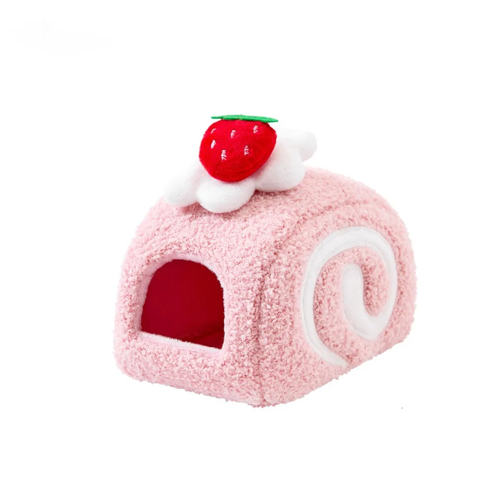 Nido de pastel de hámster cálido, casa para ocultar pájaros suaves y bonitos, saco de dormir multifuncional con forma de rollo suizo para mascotas, hogar