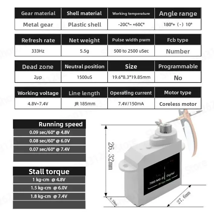 7350MG-D 5.5g Metal Gear Digital Servo Model Aircraft Fixed Wing EPP Aircraft F3P Fancy 3D Machine