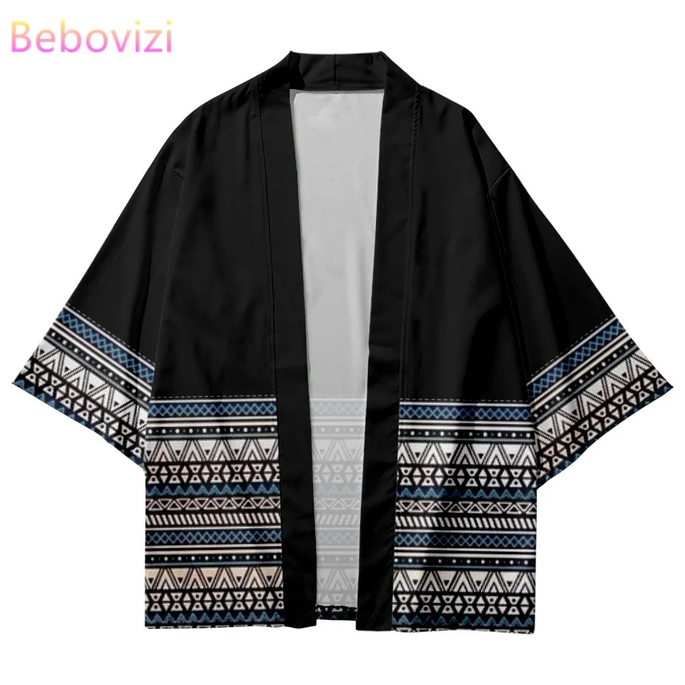 Japanese Streetwear Geometry Kimono Cardigan Women Men Yukata Harajuku African Robe Cosplay Haori Shirt Traditional Clothes