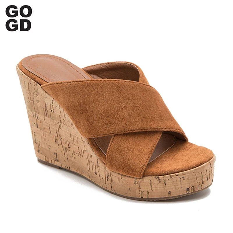 

GOGD Brand Fashion Women's Slippers New 2023 Summer Sandals Platform Wedges Peep Toe High Heels Beach Bohemian Style Big Size 43