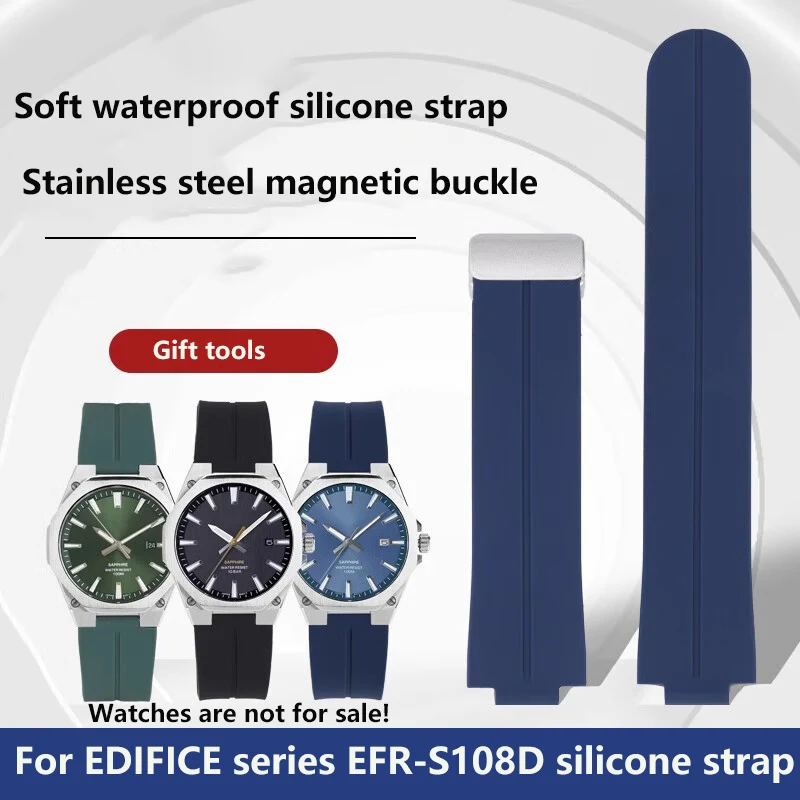 efr-s108d-pulseira-de-silicone-macia-a-prova-d'agua-para-casio-edifice-serie-efr-s108d-fivela-magnetica-modificada-pulseira-de-relogio-masculino-de-silicone