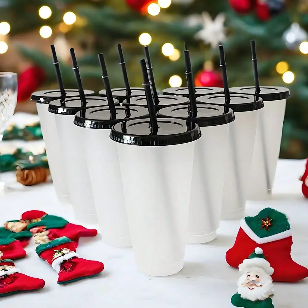 10/20/30 Pack Plastic Cup With Lids And Straws-24oz Reusable Plastic Cup, Portable And Watertight, Suitable Party And Outdoor Entertainment Fit Adults, Women, Party, Halloween Gifts Summer Beaches, Weddings, Offices, Picnics