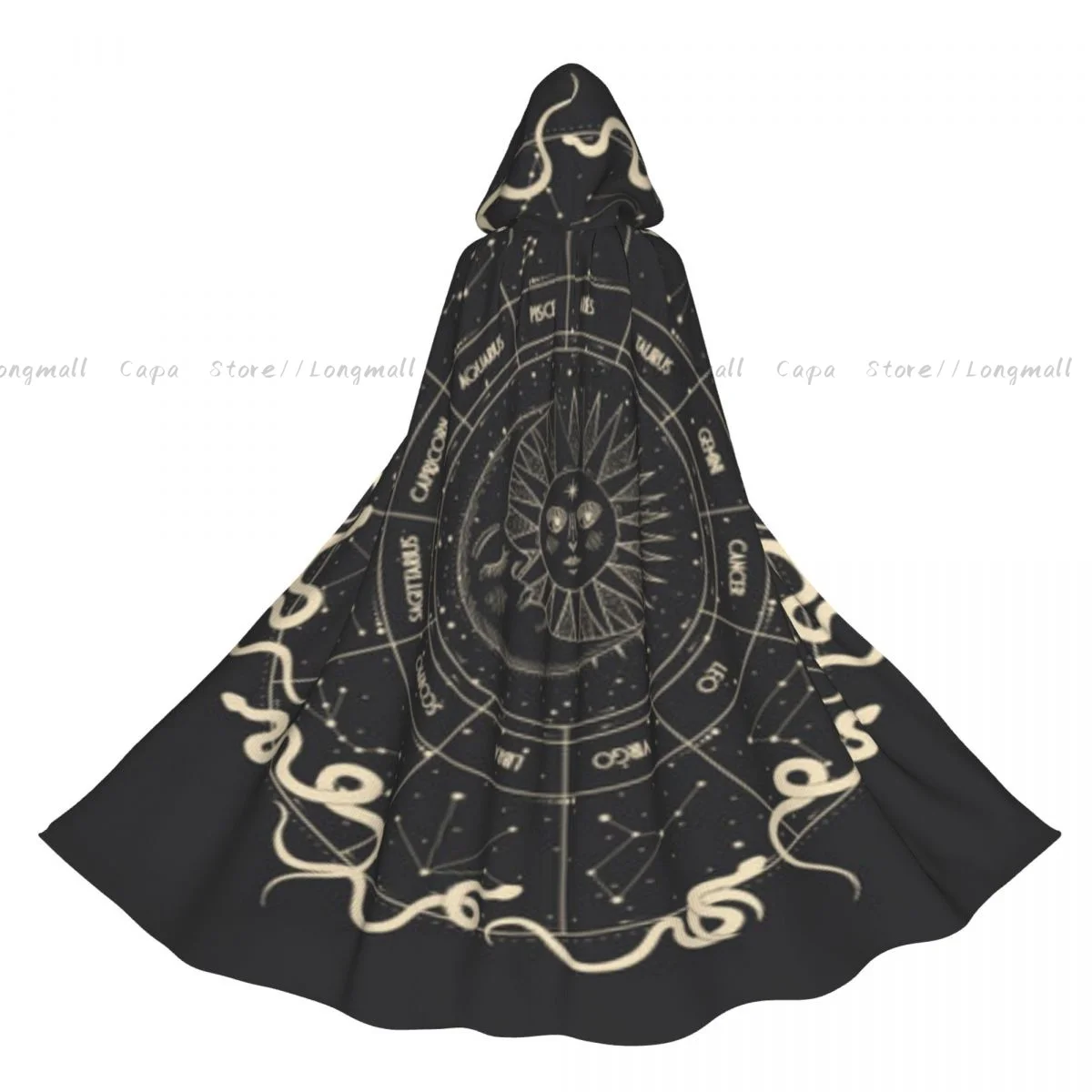 Adult Halloween Zodiac Circle With Astrological Symbols Cloak Cape Hooded Medieval Costume Full Length Dress Coat