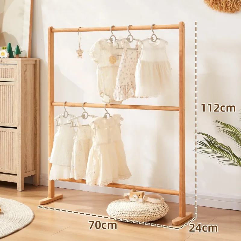Floor cloth hanger rack Solid wood hanging storage for children's baby cloth indoor dry clothes rack stand