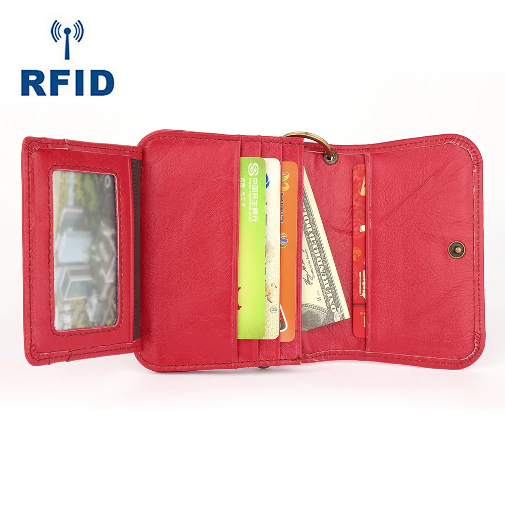 New Genuine Leather Folding Zero Wallet Lightweight Retro Top Layer Cowhide Small Card Bag Short and Simple RFID Women's Wallet