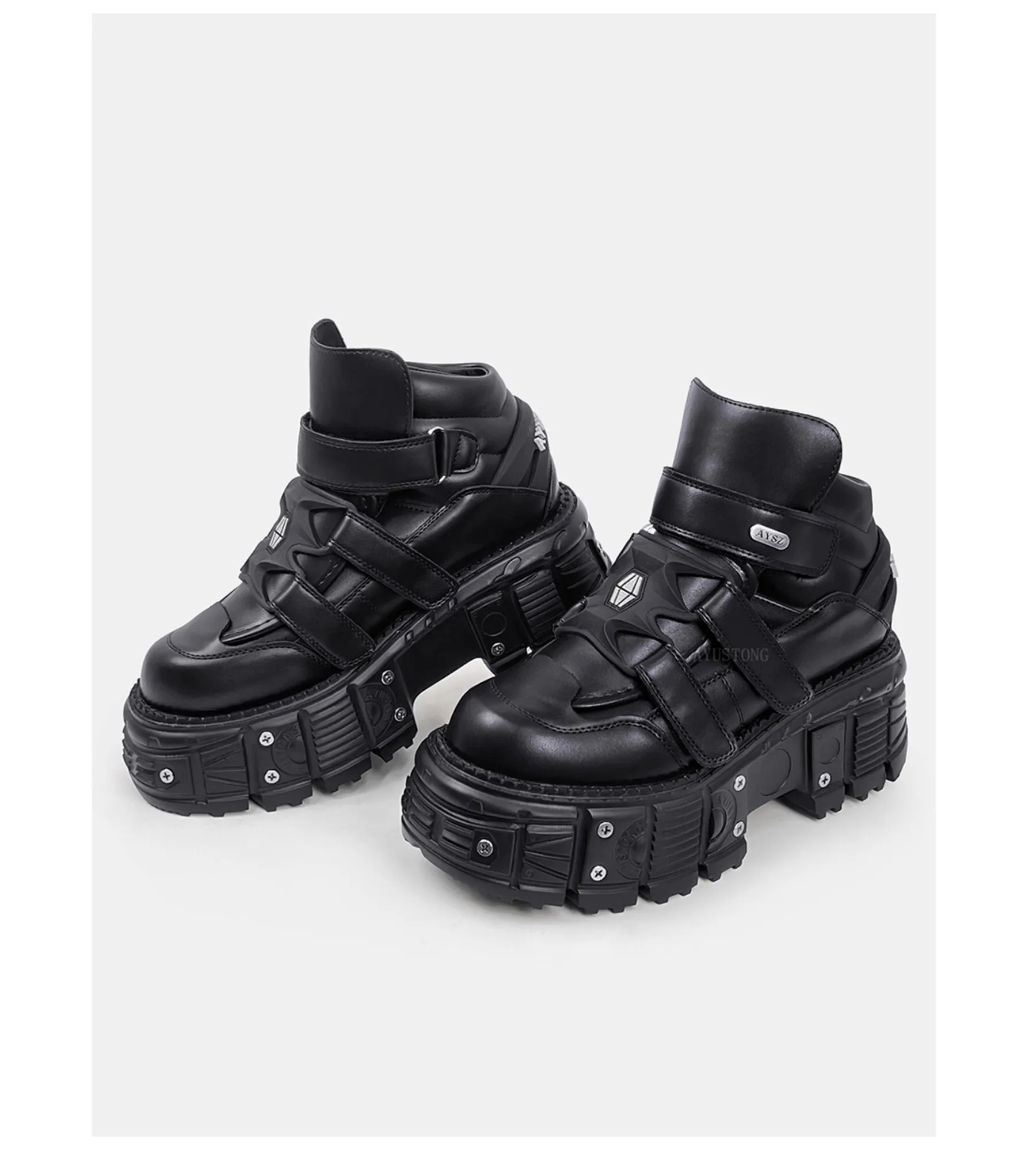 

Spanish Rock Retro Punk Metal Muffin Leather Women Heightened Dark Platform Dad Casual Couple Men Shoes 8 Cm