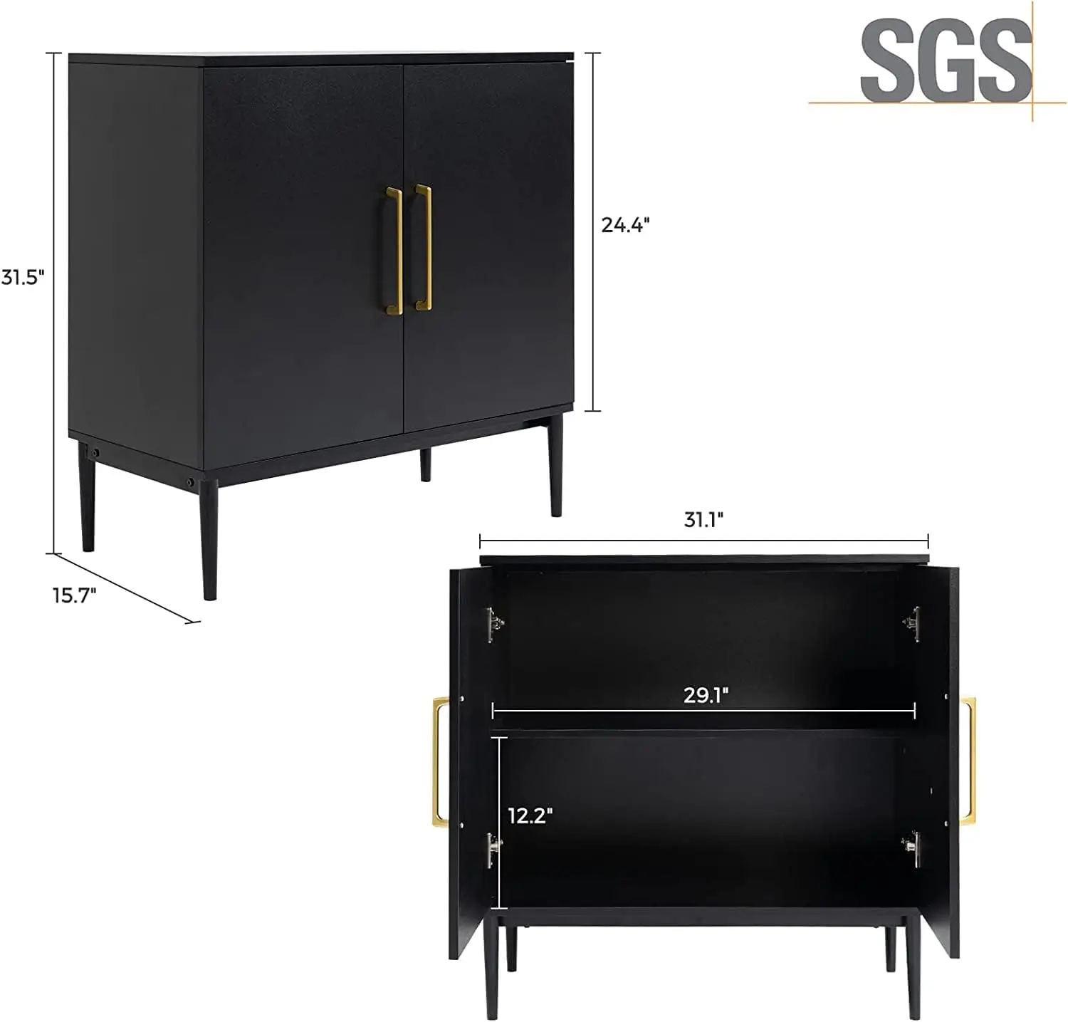 Set of 2 Black Side Storage Cabinet, Free Standing Cabinets, Wood Accent Cabinet with Doors, Black Sideboard for Bedroom,Kitchen