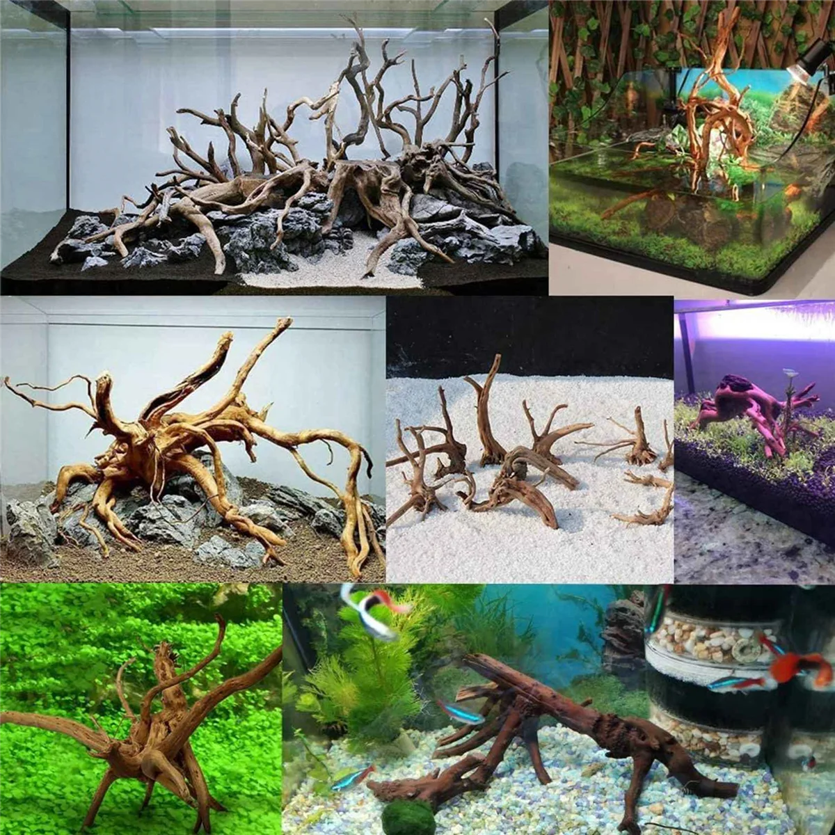 Mini-Treibholz für Aquarien, natürliche Holzzweige, Aquariumdekorationen, Baumstamm, Treibholz, sortiert (10er-Pack)