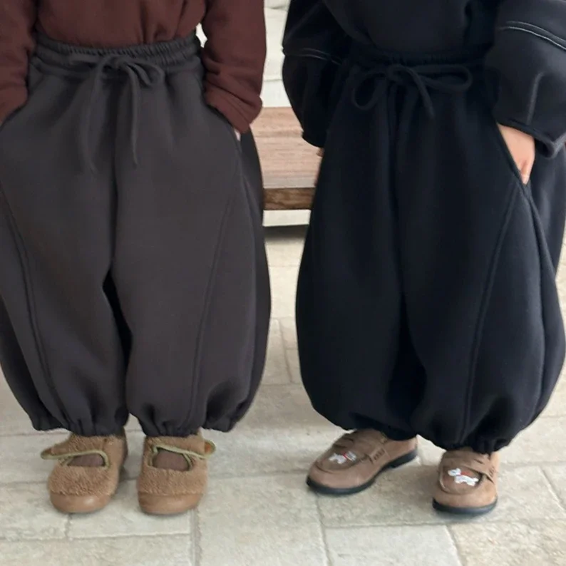 Pants 2026 Autumn And Winter New Childrens Clothing Korean Style Boys And Girls Fashion Loose Thickened Lantern Guard Pants