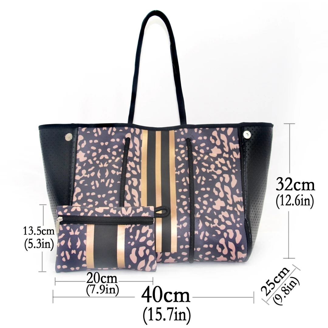 Wholesalers Fashion Leopard Print Women\'s Handbag Neoprene Tote Bag Ladies Waterproof Neoprene Beach Bags for Women Trend 2024