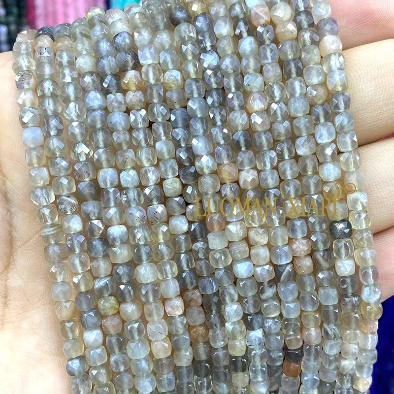 4x4mm Natural Stone Faceted Cube Colorful Sunstone Moonstone Square Spacer Beads for Jewelry Making Diy Bracelet Accessories