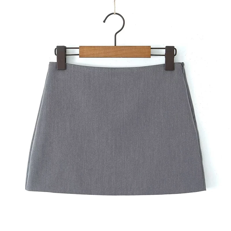 YENKYE Sexy Women High Waist Side Zipper Gray Package Hip Mini Skirt