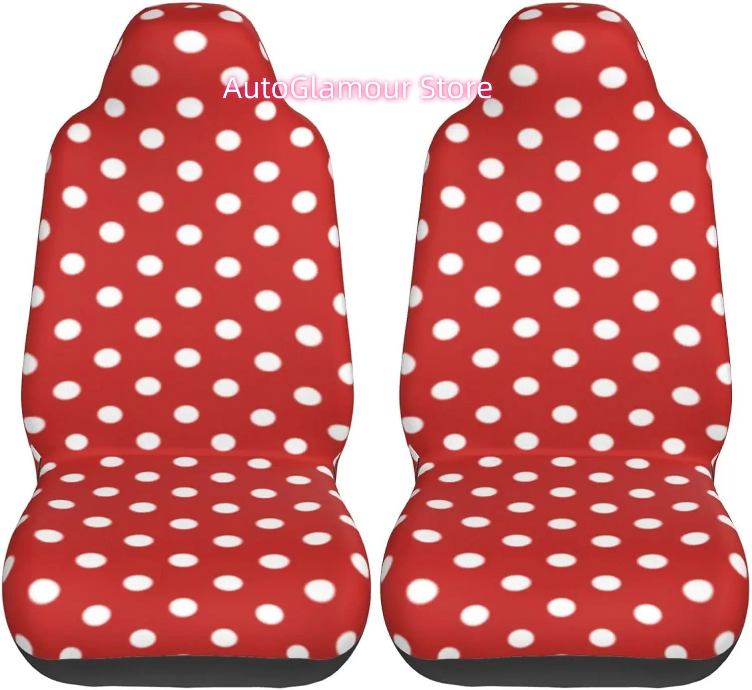 Red & White Polkadot Pattern Square Chiffon 2-Piece   Seat Cover Complete Set - Elastic Seat Protection Cover for C