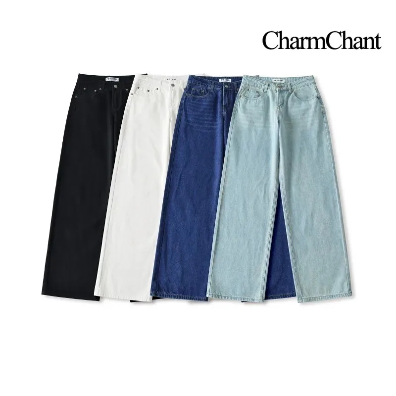 

CHARMCHANT Women's Dark Blue Low Waist Wide Leg Jeans Casual Loose Baggy Denim Pants Straight Long Trousers Spring Summer 2026