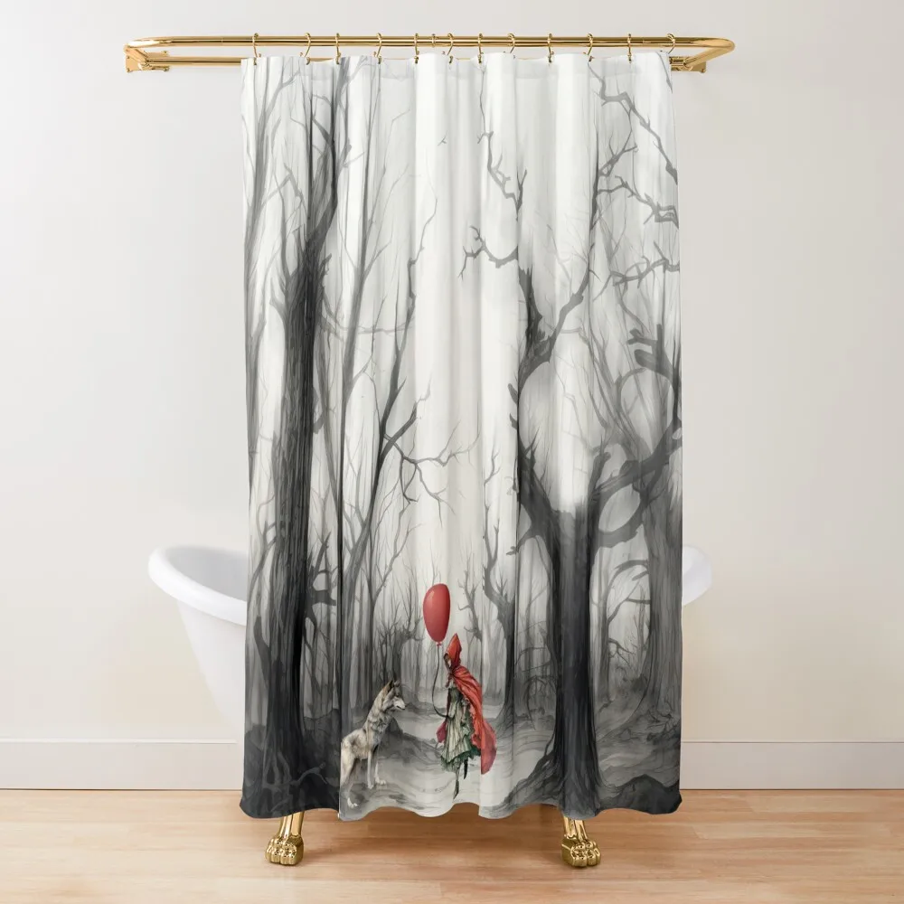 

girl in red cloak in terrible forest meet wolf Shower Curtain Bathroom And Shower Products Luxury Bathroom Curtain