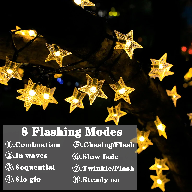 Solar Twinkle Star Lighting String Outdoor Garden Tree Garland House Wedding Party Street EID Ramadan Decoration