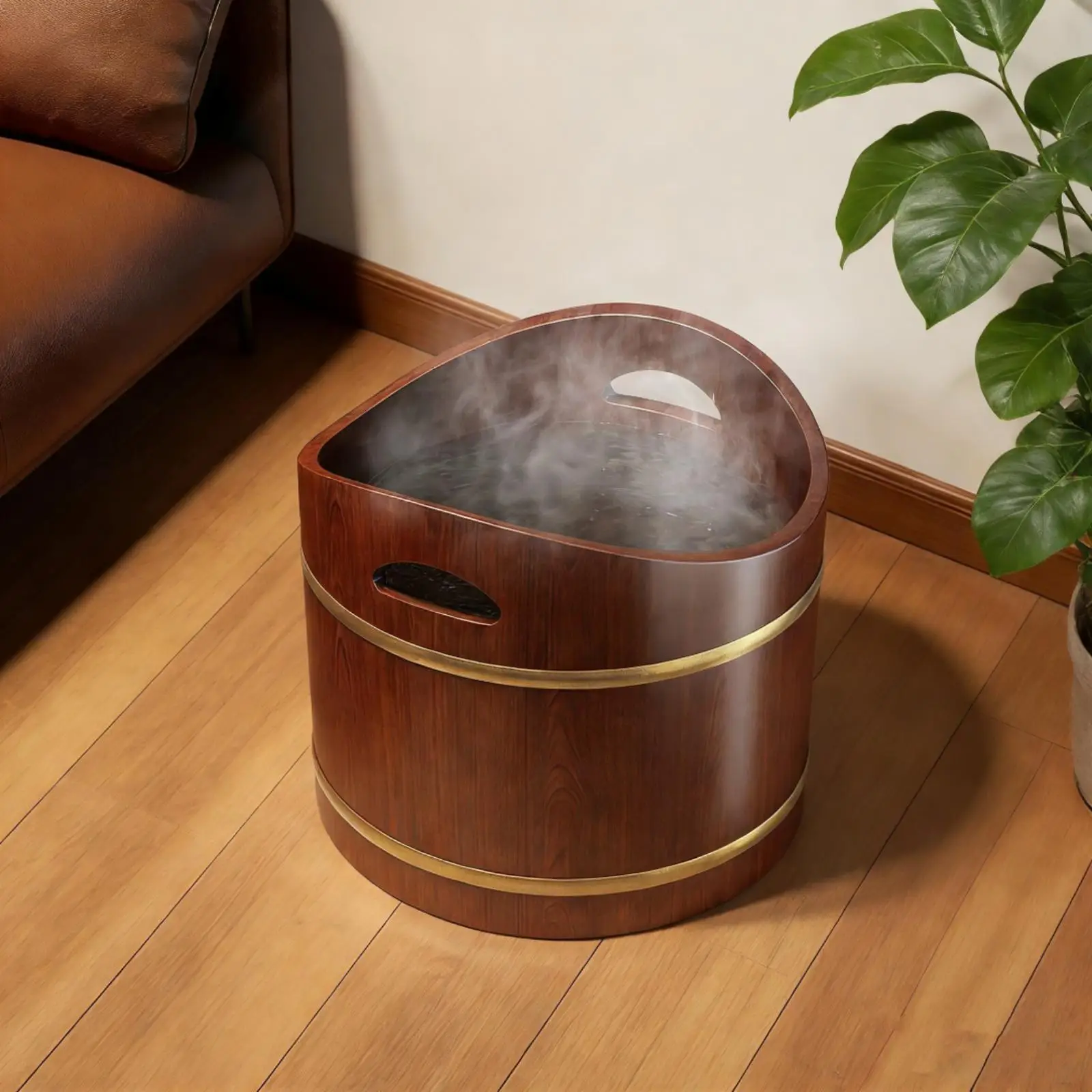 Wooden Foot-Soaking Tub Wood-Grain Finish Wooden Foot Soak Basin with Side Handles Sturdy Non-Foldable for Adults