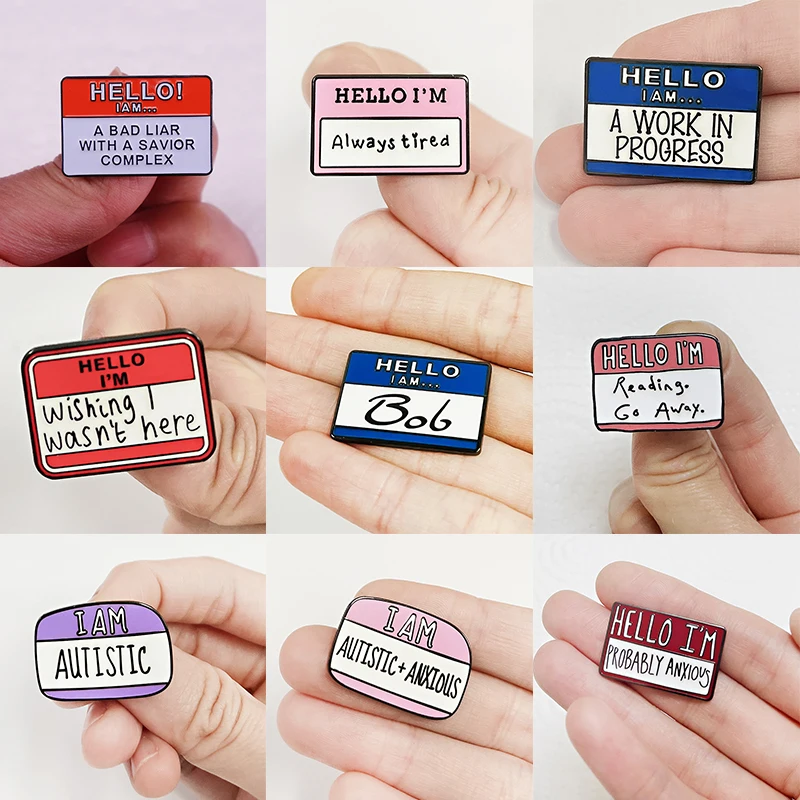 Hello I'm Probably Anxious Enamel Pin Nametag Badge Mental Health Jewelry Novel Interesting Decorative Accessories