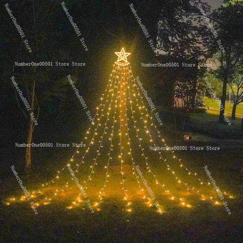 Solar LED Christmas Tree Lights Star Waterfall String Remote Control Color Changing Outdoor