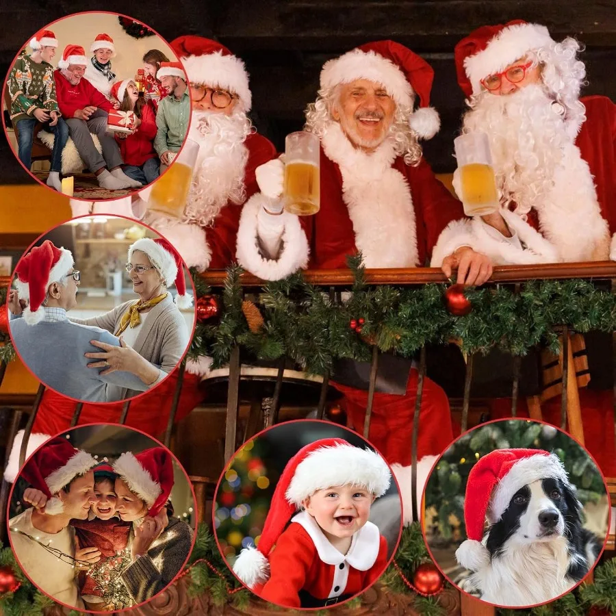 Iioscre سانتا قبعة قبعات عيد الميلاد للبالغين عطلة عيد الميلاد للجنسين قبعة سانتا كلوز الكلاسيكية لحفلة رأس السنة الجديدة تكلفة عطلة احتفالية