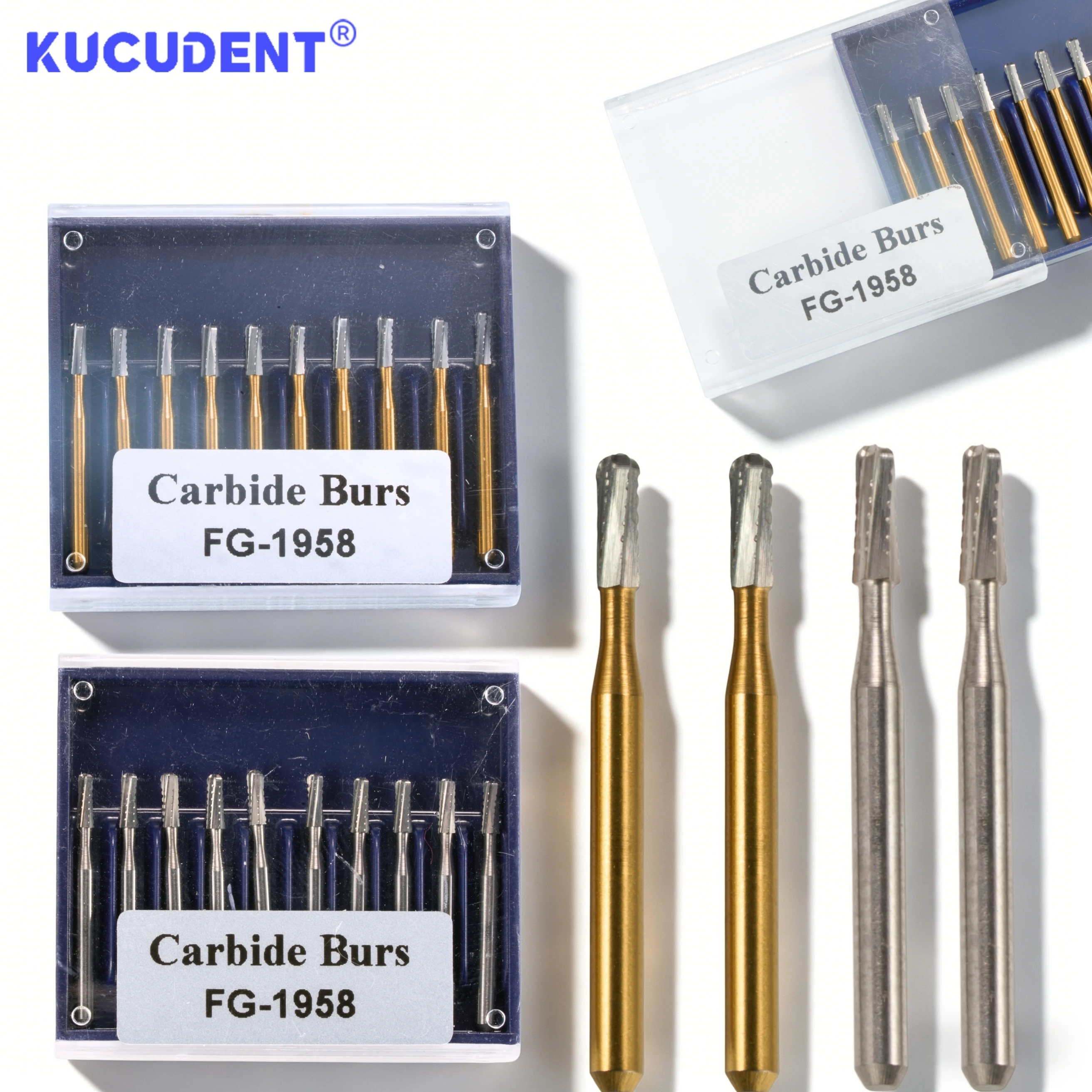 10 Stück/Box Dental-Hartmetallfräser FG1958 Wolframstahl Hochgeschwindigkeits-Bruchfester Zahnkronenfräser für Professionelle Zahnkliniken