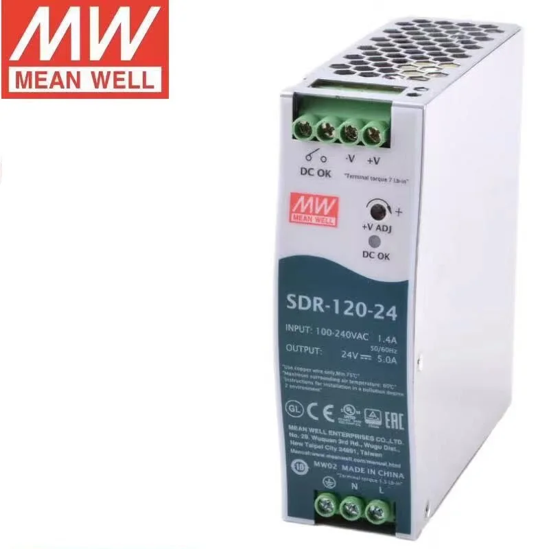 MeanWell SDR-120-24 120W 24V 5A Single Output Industrial DIN RAIL with Power Supply industrial immunity level AC-DC