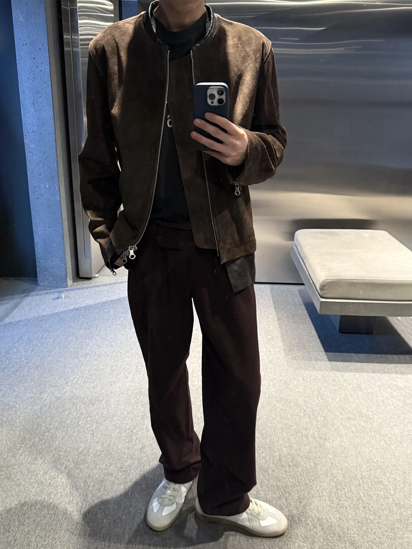 Our Legac Brown Suede Casual Loose Short Wide Hoop Removable Abraded Jacket