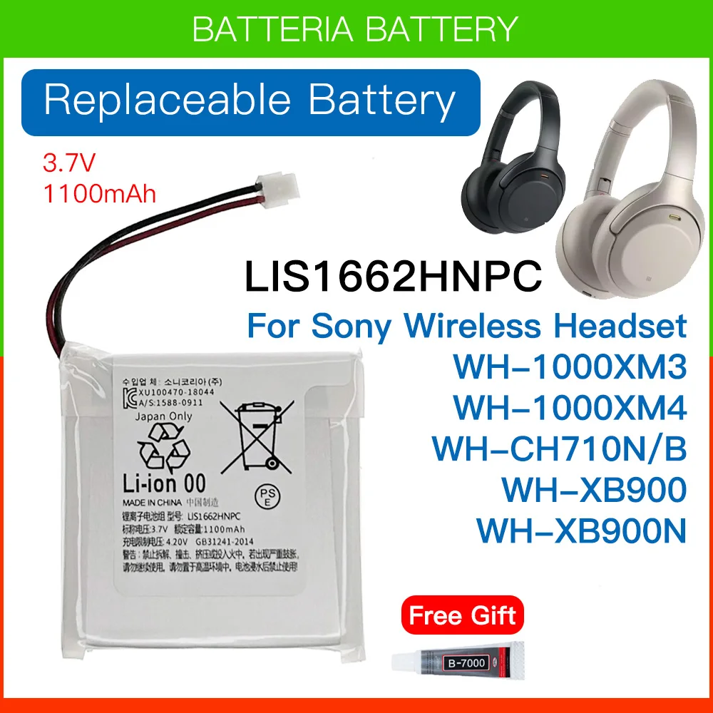 Original 1100mAh 3.7V LIS1662HNPC Replacement Battery For Sony WH-1000xM3, WH-1000XM4, WH-CH710N/B, WH-XB900, WH-XB900N Batteria