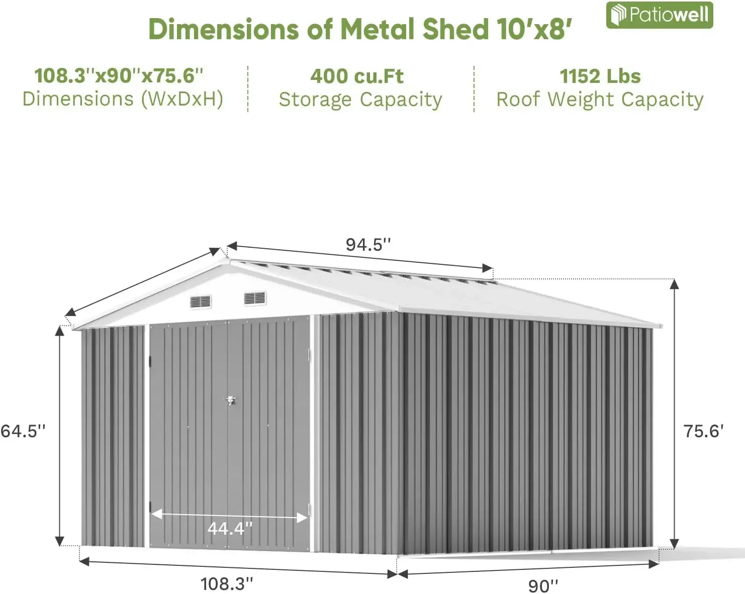 10 X 8 FT Outdoor Storage Shed, Large Garden Tool Metal Shed with Sloping Roof and Double Lockable Door, Outdoor Shed