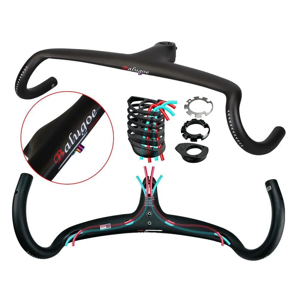 BALUGOE Red Label Gravel Full Internal Wiring T800 Carbon Fiber Integrated Handlebars Absorb Vibration Road Bicycle Handlebars